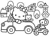 coloriage hello kitty en voiture